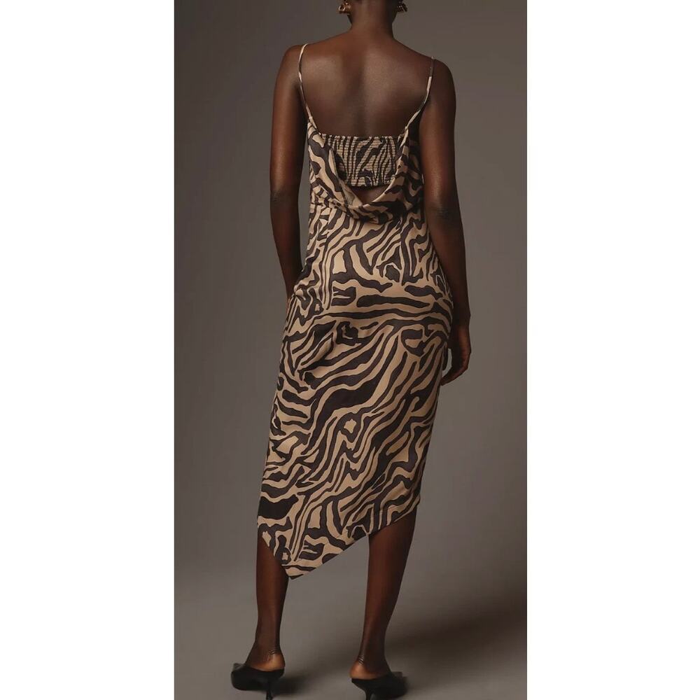 By Anthropologie Sz 10 Sleeveless Draped-Back Asymmetric Slip Midi Dress Zebra - Picture 3 of 16